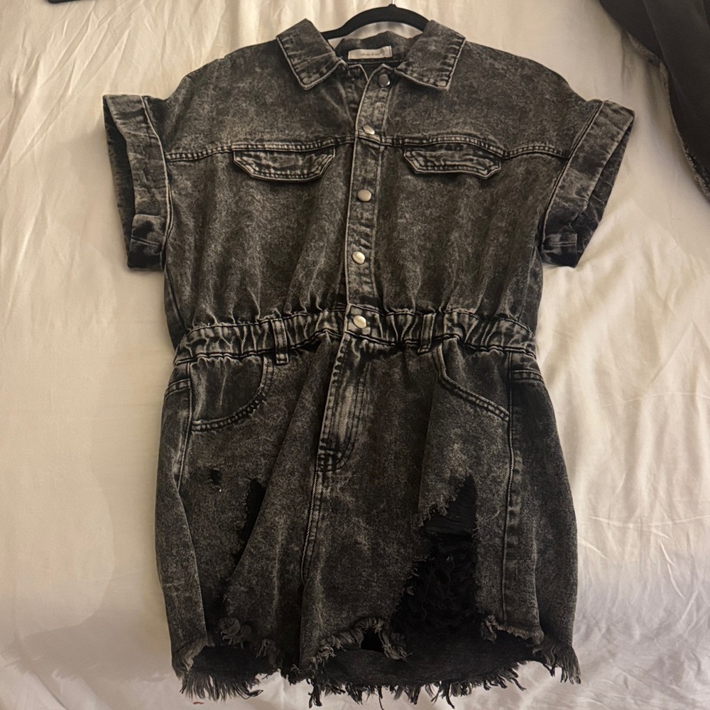 Black Denim Button-Up Romper